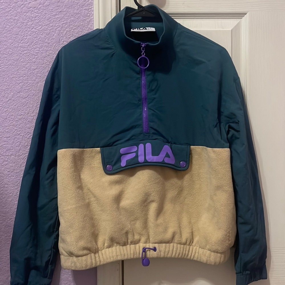 Fila fleece nylon cropped pullover jacket